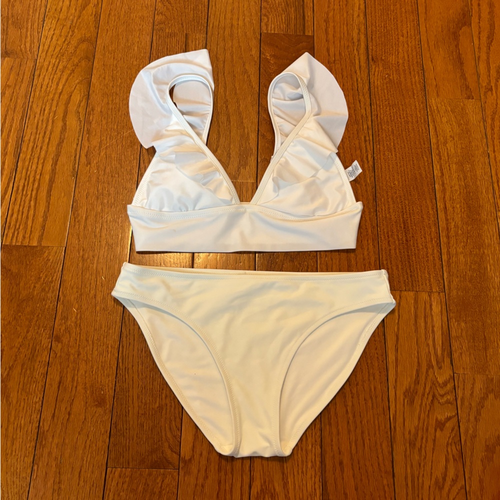 NEW Aerie White Frill Swimsuit Bikini Set
